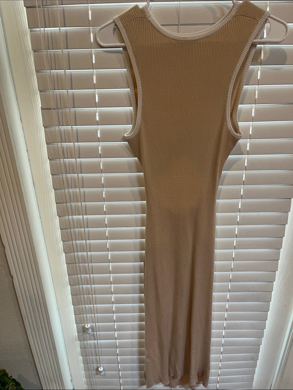 Sleeveless Ribbed Tank Midi Dress in Beige